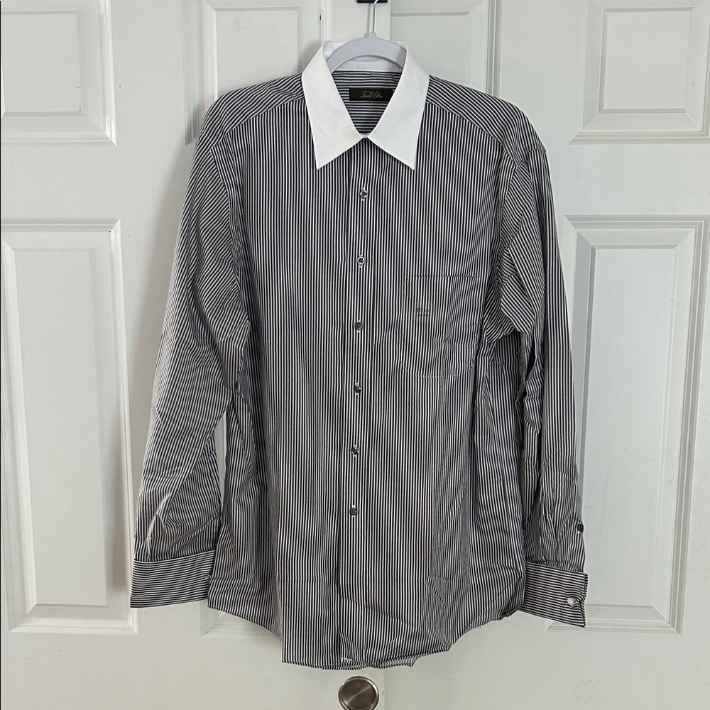 Tasso Elba Gray and White Striped Dress Shirt NWOT